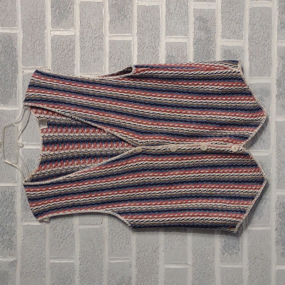 Women's 100% Cotton Streetwear Multicolored Vertical Stripe Buttoned Vest Medium - Picture 11 of 12